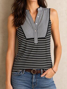 Little Yellow Button Anthropologie Striped Layered Tank Top Small Black White